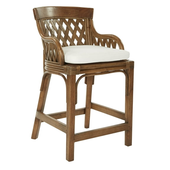 OSP Home Furnishings Plantation 24" Counter Stool with Brown Stained Wood Rattan Frame Finish