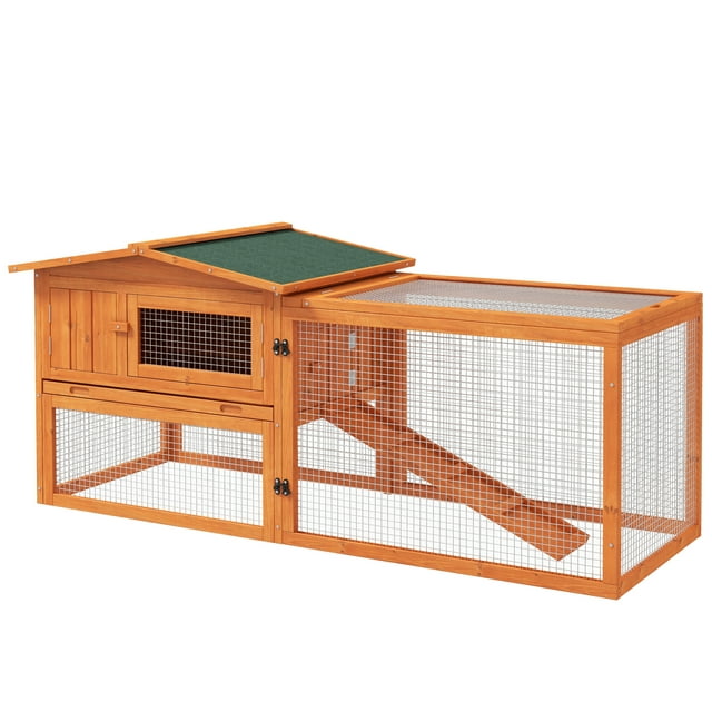 PawHut Clapier en Bois pour Lapin Clapier pour Lapin Maison Extérieure pour Cochon d'Inde, Orange