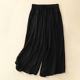 thumbnail image 3 of Capri Pants for Women Cotton Linen Lightweight Elastic High Waist Wide Leg Flowy Cropped Pants with Pockets Womens Capris, 3 of 8