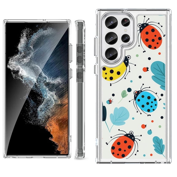 Shockproof Bumper Phone Case for Samsung Galaxy S23 Ultra 5G, by OneToughShield ® - Ladybug Mix