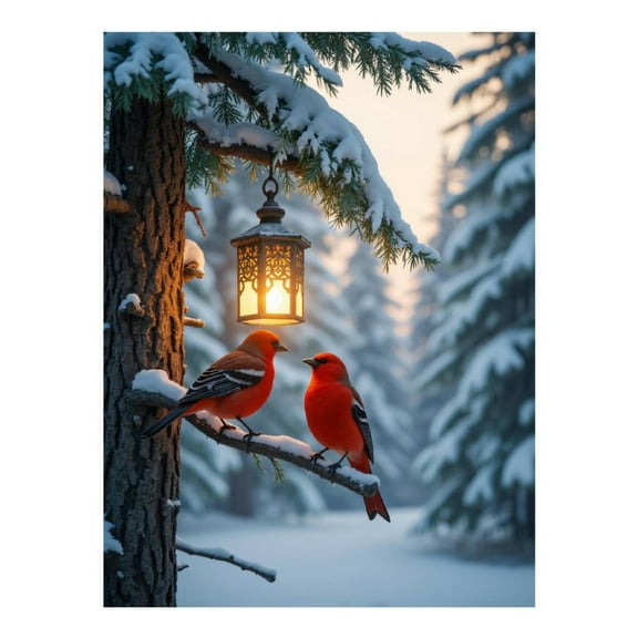 Diamond Art Kit for Adults, Winter Birds Lantern Scene Diamond Painting for Adults Beginners, DIY Diamond Art Painting Kits, 5D Diamond Painting Crafts for Home Decor 12x16 Frameless