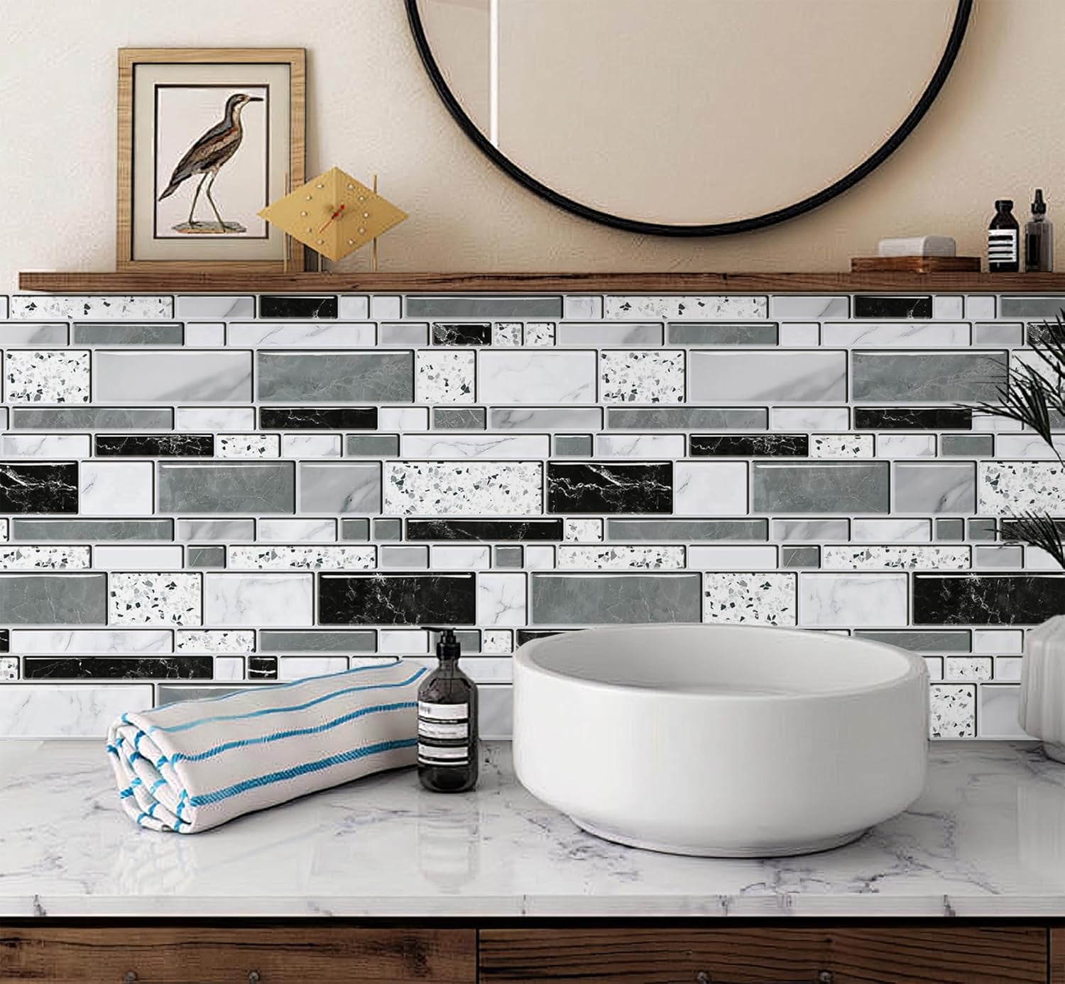 DAZLUT Brick Wallpaper Self-Adhesive Peel and Stick Wallpaper Black and Gray Waterproof and Removable Contact Paper for Home Decoration and Furniture Renovation, 17.7"x 394"