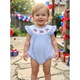 thumbnail image 4 of BemeyourBBs Newborn Baby Girl 4th of July Outfit Patriot Independent Day Clothes Summer Bubble Romper 0 3 6 12 18 Months USA Flag Embroidery Striped Fly Sleeves Bodysuit Jumpsuit Playsuit, 4 of 9