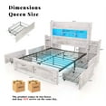 thumbnail image 5 of VanAcc Queen Size Bed with 49.6" Bookcase Headboard, Dual Side Storage Racks, 4 Drawers, RGB LED Lighting, Charging Station, Distressed White, 5 of 9
