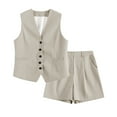 thumbnail image 4 of Teissuly Women's Color Sleeveless Lapel Small Suit Fashion Casual Shorts Set Sleeveless V-neck Top/shirt Set, 4 of 4
