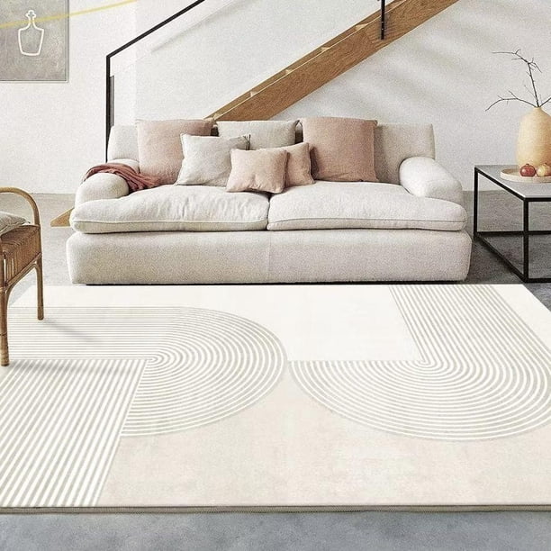 Alfombra de sala de estar estilo crema ligera de lujo avanzada para dormitorio, sala de estudio, sofá moderno, mesa de café, manta, mesita de noche, alfombra para piso