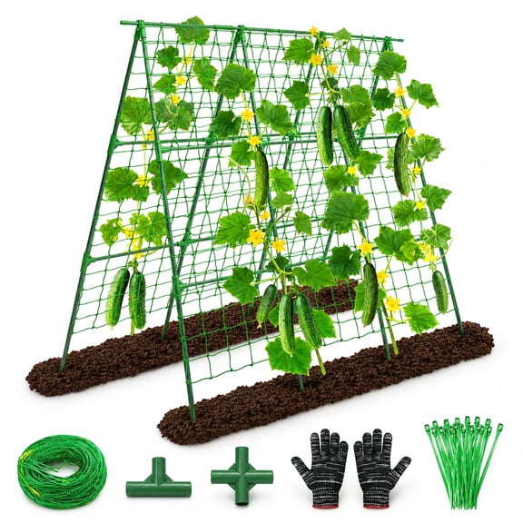 lalahoni 50 x 48" A Frame Garden Trellis for Climbing Plants, Outdoor Vegetable Cucumber Trellis for Raised Beds, Metal Plant Support for Garden, Green