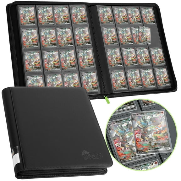 FunGuys Trading Card Binder, 16 Pocket, Holds 1024 Trading Cards, Black and Black