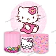 thumbnail image 2 of Fondo de soporte redondo de Hello Kitty con cubierta de color rosa y lindo gato para niña, fondo para fiesta de primer cumpleaños, pancarta elástica cilíndrica para baby shower, 2 of 5