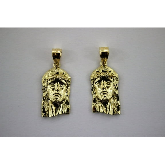10K Yellow Gold Diamond Cut Jesus Face Pendant Left Right
