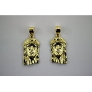 10K Yellow Gold Diamond Cut Jesus Face Pendant Left Right