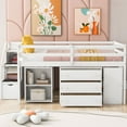 thumbnail image 2 of Loft Bed, Solid Wood Low Loft Bed with Retractable Writing Desk and 3 Drawers, Modern Storage Loft Bed with Storage Stairs and Shelves for Boys Girls Teens, Space Saving, 2 of 9