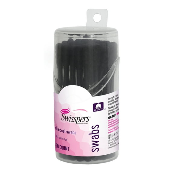 Swisspers Premium Cotton Charcoal Swabs, 50 Count