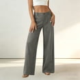 thumbnail image 4 of aohooy Womens Pants Wide Leg High Waist Summer Casual Button Up Palazzo Work Pant Beach Vacation Comfort Trousers with Pockets Gray,L, 4 of 8