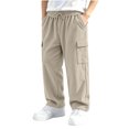thumbnail image 4 of Spazoro Boys Corduroy Cargo Pants with Multi‑Pockets, Straight Leg Elastic Waist Solid Color Drawstring Loose Fit Casual Trousers for Daily Street Khaki Size 7-8, 4 of 7