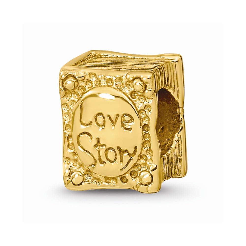 Yellow Sterling Silver Gold-Reflections Love Story Book Bead Solid 8.18 mm 9.09 mm Themed Beads Jewelry 