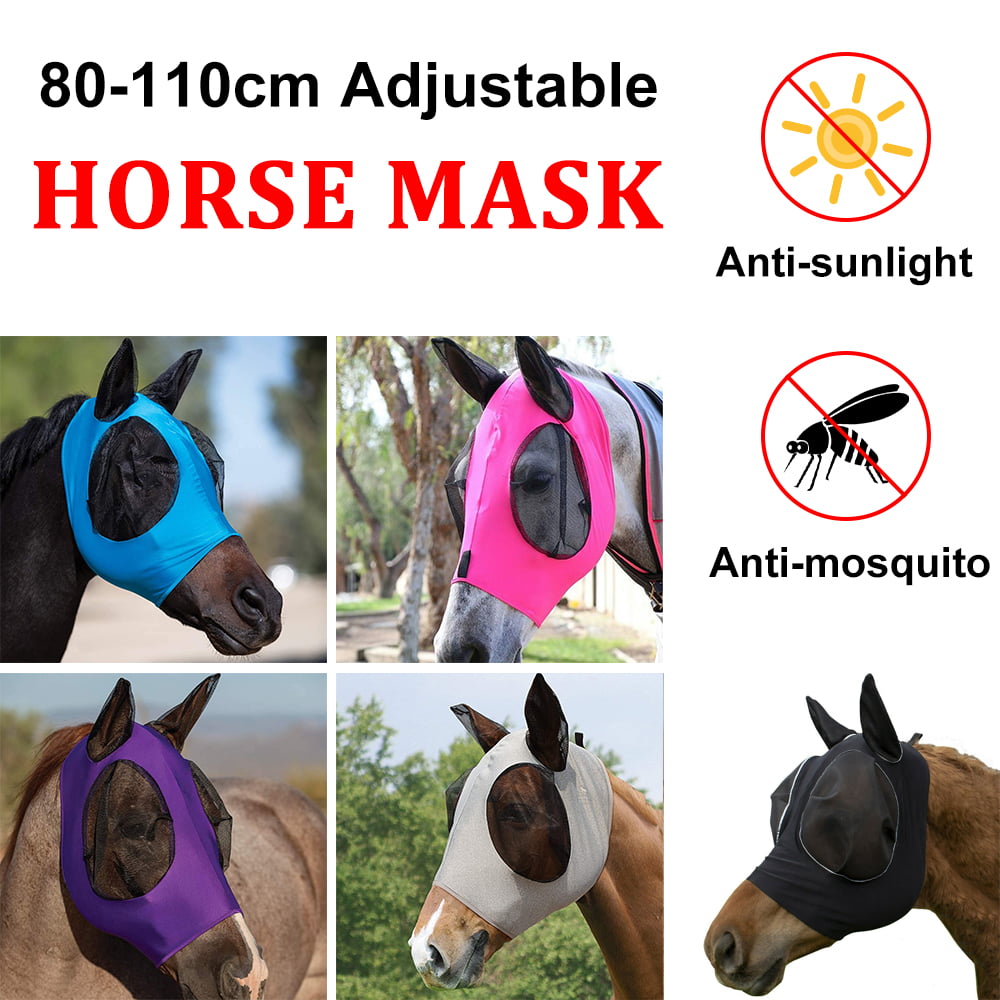 Reflective Horse Fly Mask with Ear Cover Full Face ArmouredMesh Pet Supplie B6K2 
