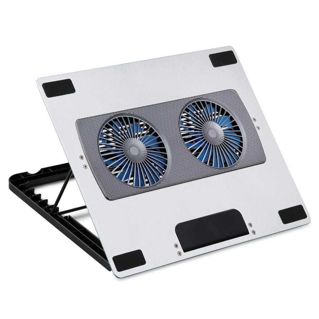 Metal Panel Laptop Cooling Pad with Foldable Feature 6 Adjustable Heights Double Fan Quiet Operation for 10-16inch Notebook