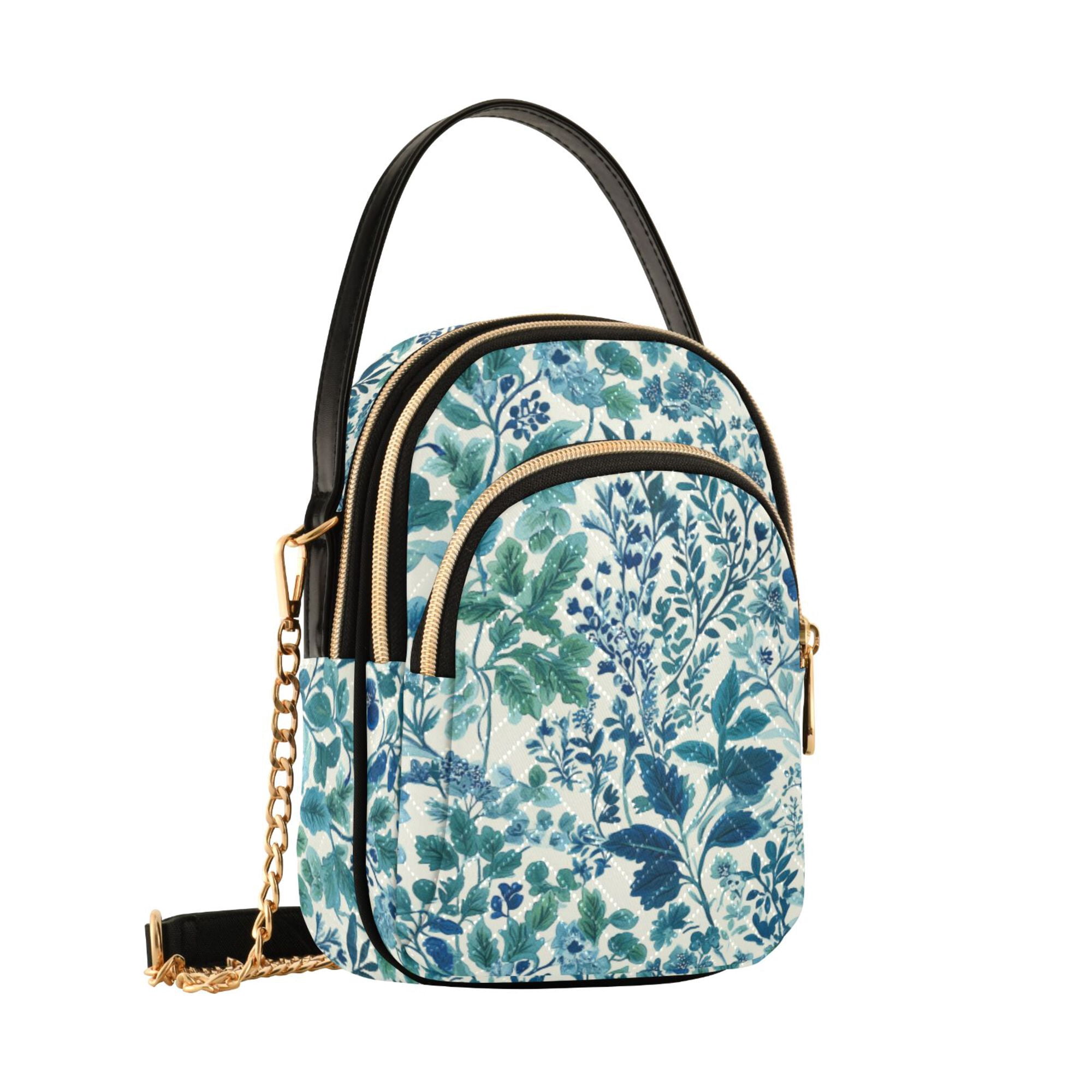 FORMRS Crossbody Bag for Women Quilted Travel Shoulder Cell Phone Purse with Chain Strap Handbag, Beautiful Leaves Pattern