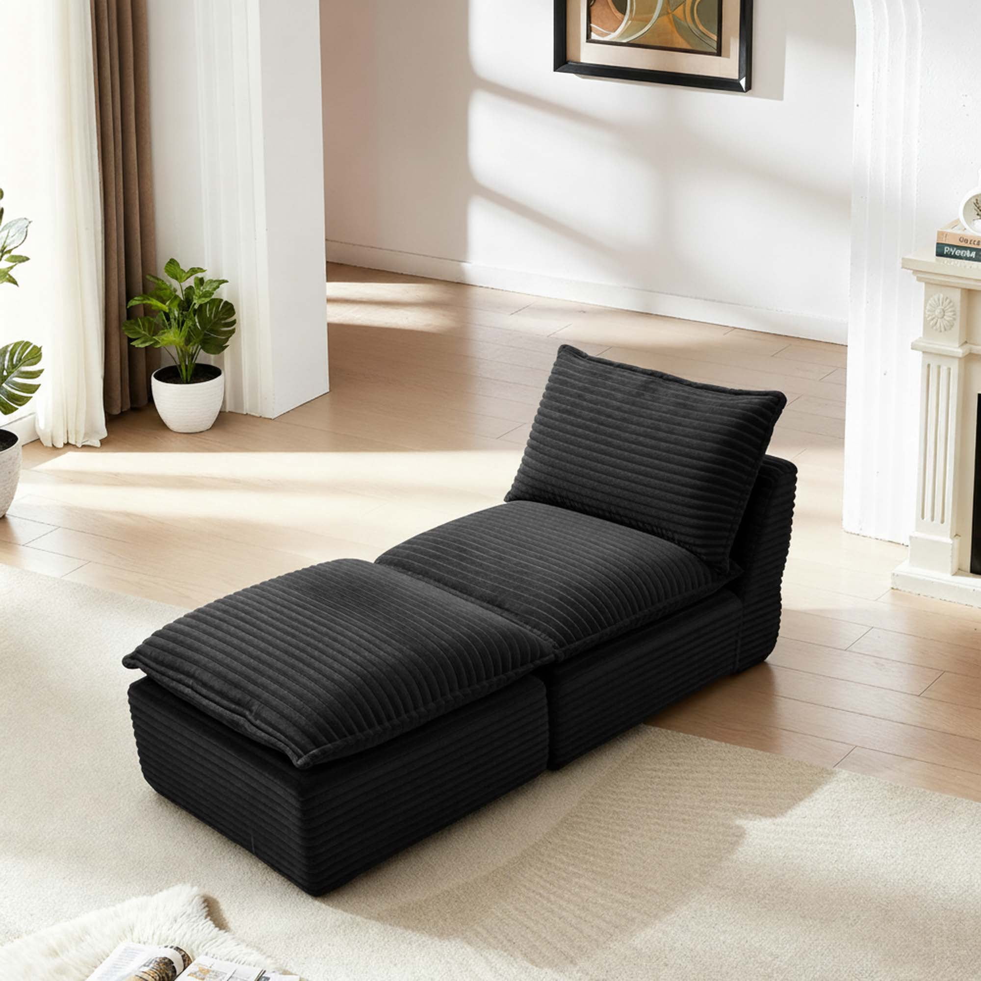 Miniyam 30.7" * 70"* 35.43" Corduroy Chaise for Sectional Sofa, Can be Freely Combined, Dark Gray