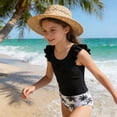 thumbnail image 3 of Girls Swimsuit 2 Piece Bathing Suit Criss Cross Ruched Tankini Sets High Waisted Girls' Swimwear/Black, 3 of 3
