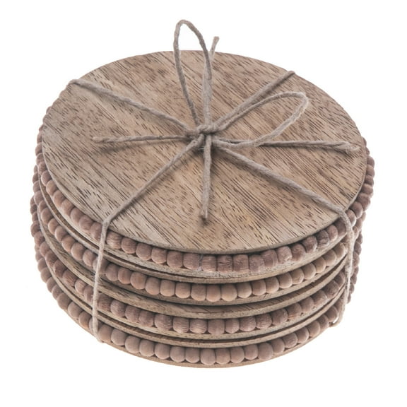Maison Concepts Set Of 4 Natural Beaded Round Coasters (4L X 4W X 2H)