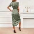 thumbnail image 5 of Laqbezok Women's Satin Wrap V-Neck Dress, Sexy Short Puff Sleeve Bodycon Gown, Ruched Asymmetrical Hem Cocktail Party Outfit for Wedding Guest, 5 of 5