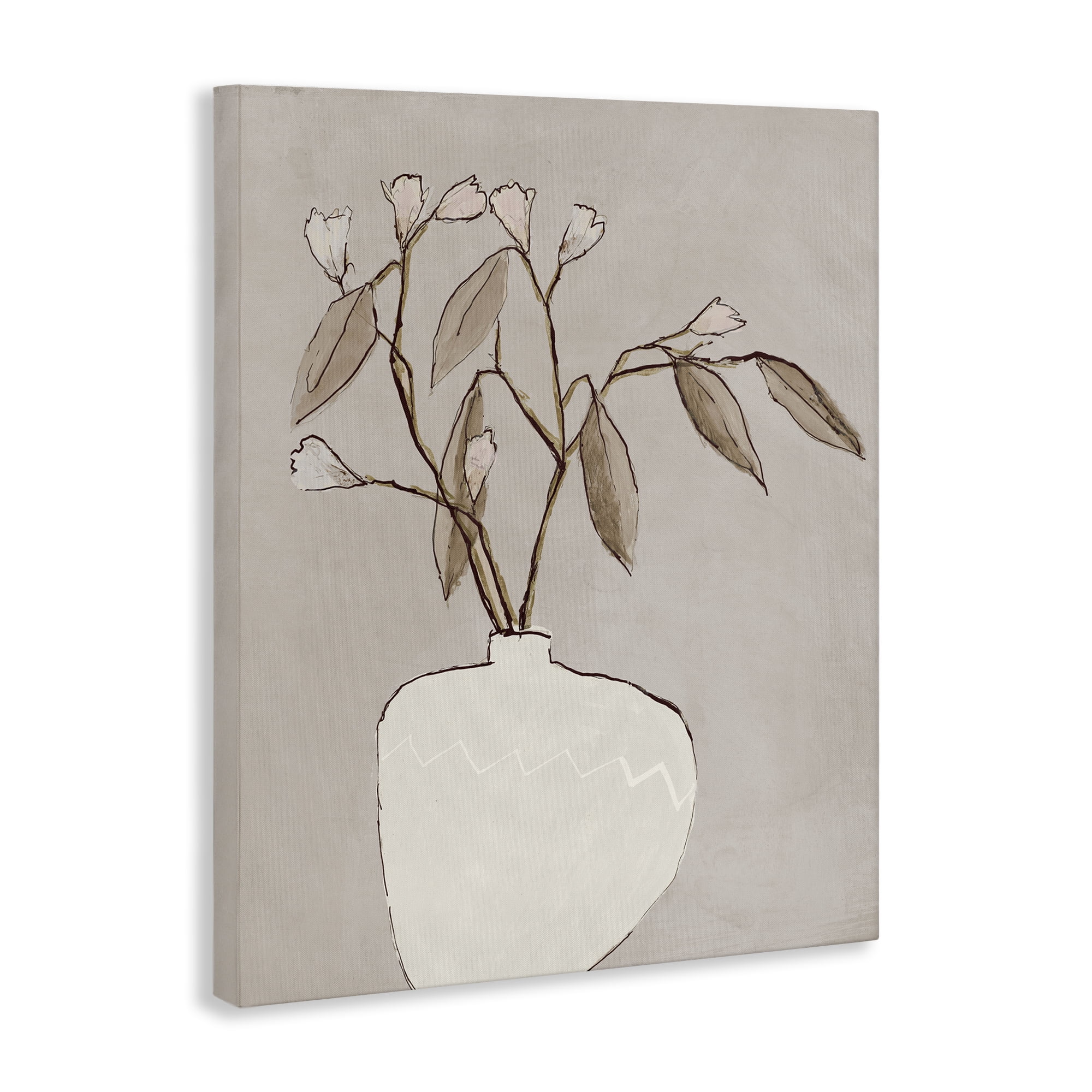 Stupell Industries Neutral Tan Greenery Plants & Flowers Painting Wrapped Canvas Art Print Wall Art, 16 x 20