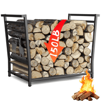 Firewood Rack for Outdoor & Indoor, Fireplace Log Holder, Heavy Duty Metal Wood Storage Organizer, Black