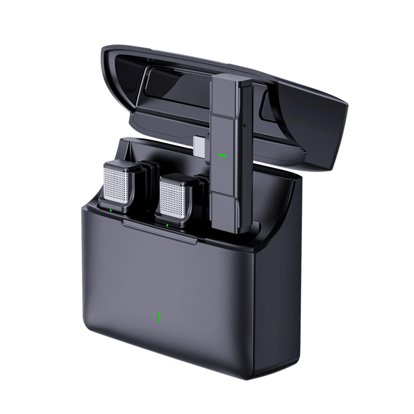 For One Trigger Two 2.4G Wireless Microphone System Clip On Microphone For Phone Omnidirectional Mini Lapel Mic Auto Pairing Intelligent Noise Cancellation 100M Transmit Range