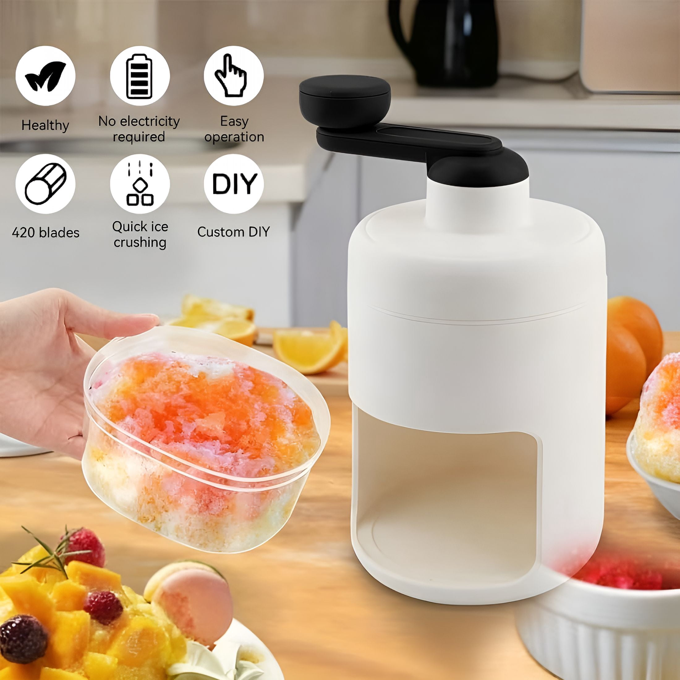 ACDANC Shaved Ice Mini Snow Cone Machine,Portable Countertop Ice Shaver with No Slip Base,No Electricity Needed,Ice Cup Included,Lightweight,Stainless Steel Blade
