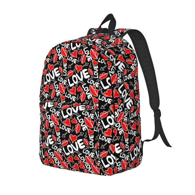 Disketp Graffiti Valentine Day Mochila de Lona Estampada, Mochila Escolar de Viaje Ligera para Estudiantes y Portátil-Small