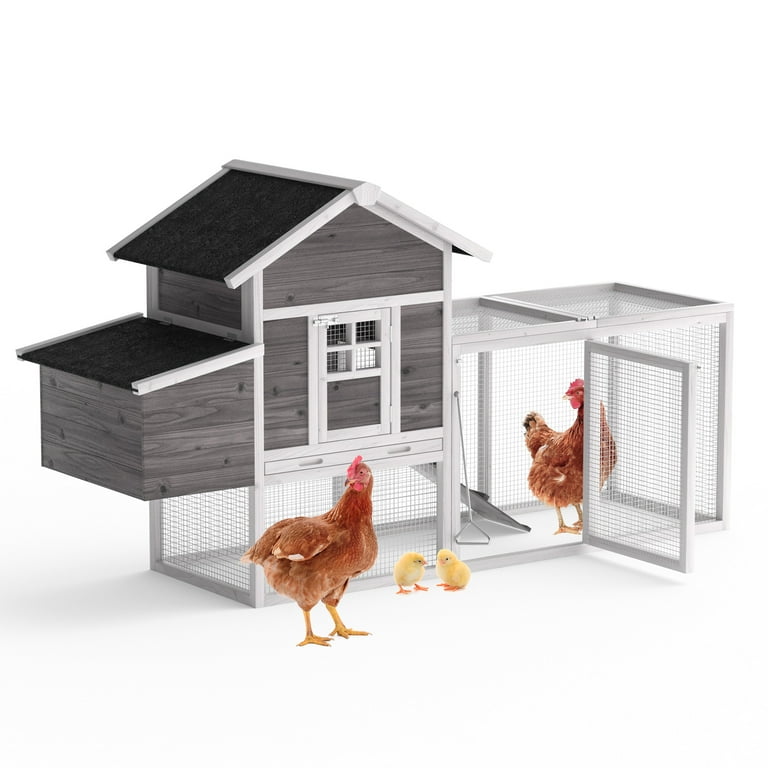 GOJOOASIS Large Wooden Chicken Coop, Poultry House with Pull Out