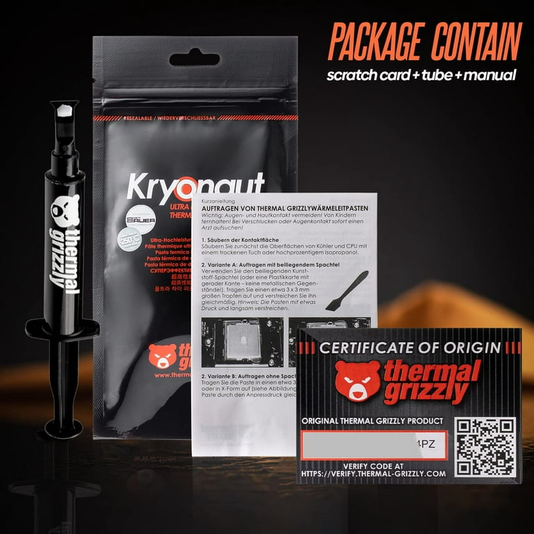  Thermal Grizzly Kryonaut, High Performance Thermal Paste for  Cooling All Processors, Graphics Cards and Heat Sinks in Computers and  Consoles -1.0 Gram : Electronics
