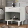 thumbnail image 6 of Wooden Nightstand with One Drawer and open Shelf,Storage End Table Sofa Side Table with Solid Wood Legs,Mid-Century Home Bedside Table for Bedroom Living Room,22.8"Lx16.9"Wx24.4"H,Easy Assembly,White, 6 of 12