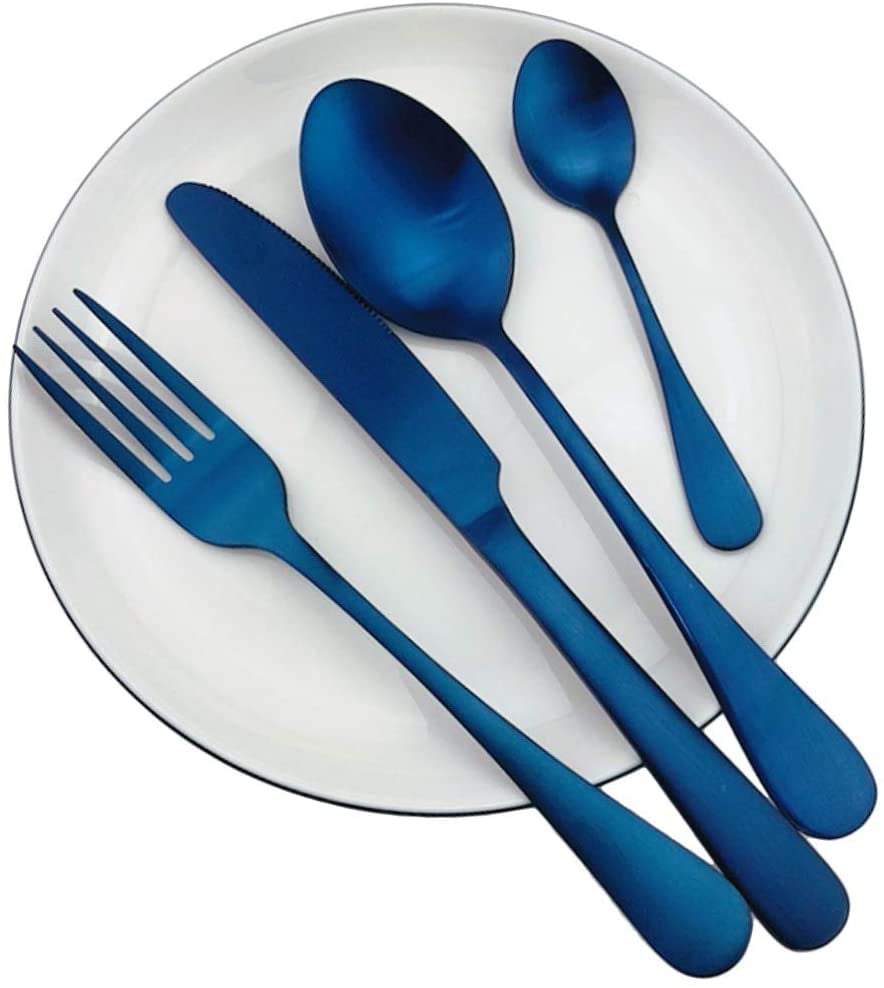 Matte Blue Silverware 18/10 Stainless Steel Teaspoon Fork Kitchen Flatware Set 