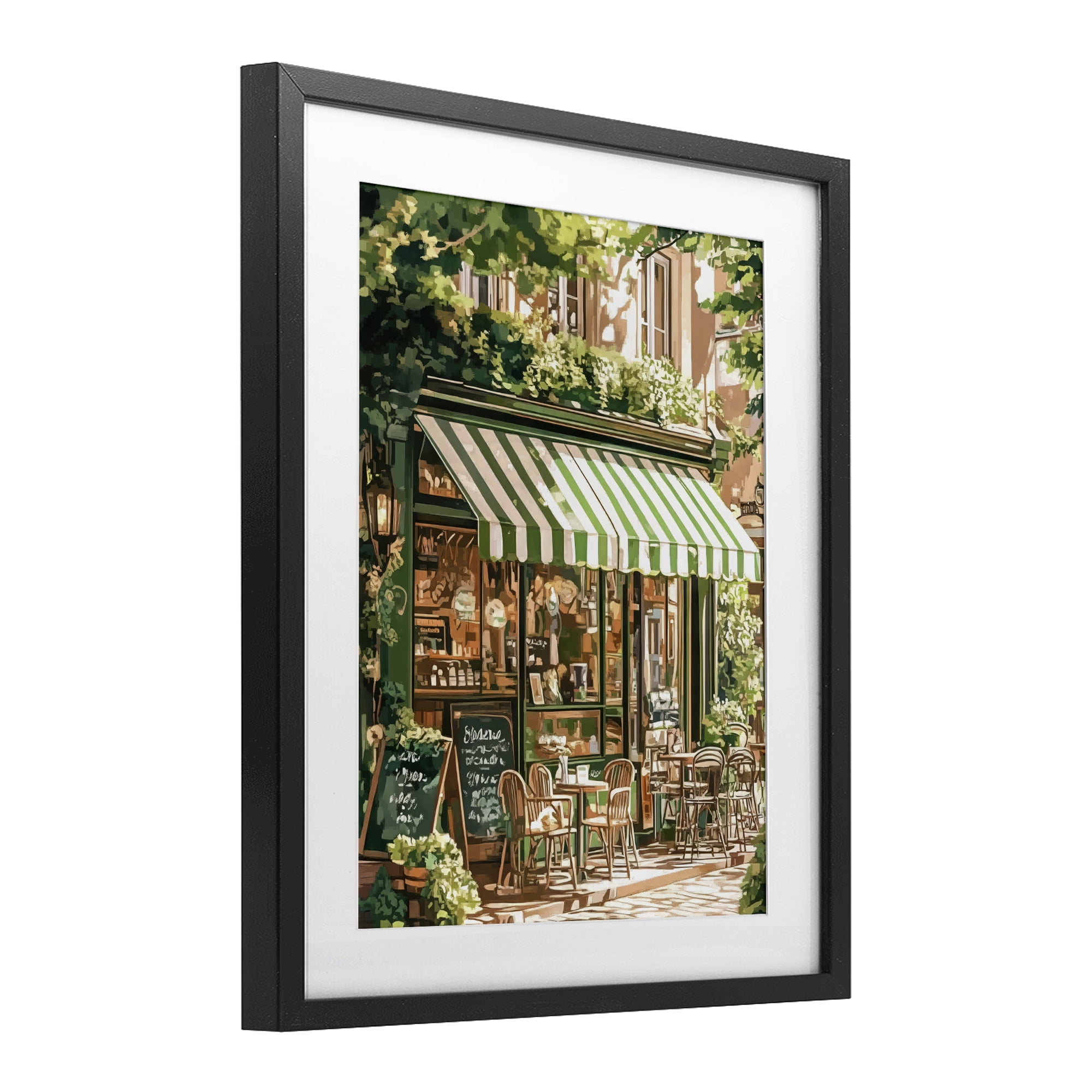 Stupell Industries Coffee Shop Awning & Greenery Black Framed Print Under Glass, design by LSR Design Studio