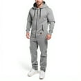 thumbnail image 2 of Wutalume Men's Hooded Jumpsuit Zip Up Pajamas Playsuit with Jogger Design, Comfortable and Warm for Lounge and Sleep, Solid Color and Color-Block Options,Light Gray L, 2 of 6
