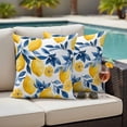 thumbnail image 2 of 2 Pack Outdoor Waterproof Throw Pillow Covers,Watercolor Lemon Blue Leaves on White Decorative Square Pillow Case Patio Pillowcases for Chair Couch Sofa 16x16in, 2 of 9