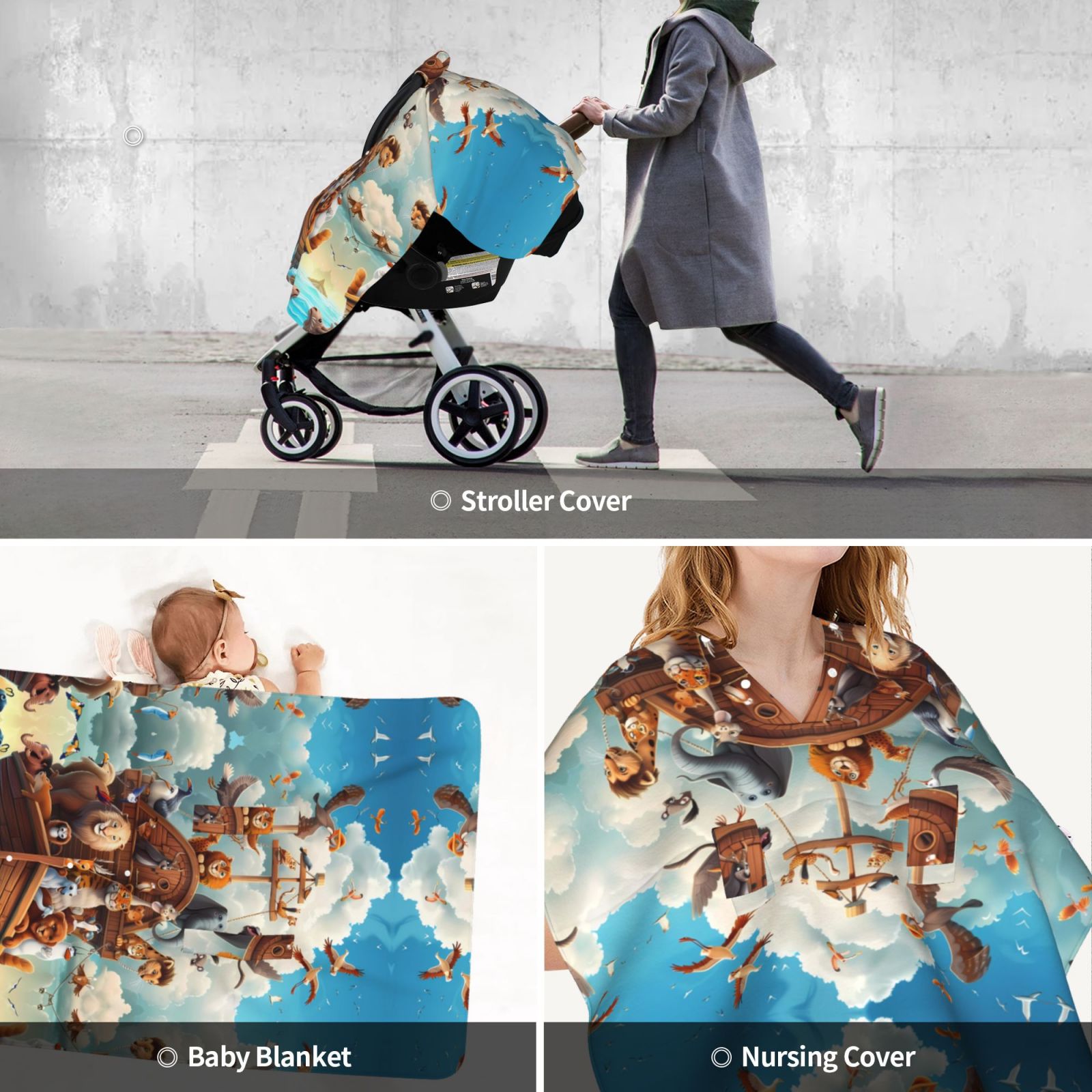 Car Seat Cover Baby - Animal Filled Noahs Ark Breathable Infant Car Seat Cover for Baby Carseat, Lightweight Comfort Baby Essentials Must Haves Newborn Stuff for Girl Boy