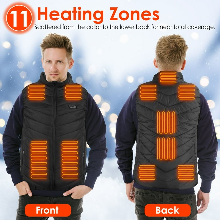 Teqhome Heated Vest Heated Clothing For Men Women Lightweight USB Electric Heated Jacket with 3 Heating Levels 11 Heating Zones Outdoor Fishing Hunting Waistcoat Hiking Vest 2XL Walmart