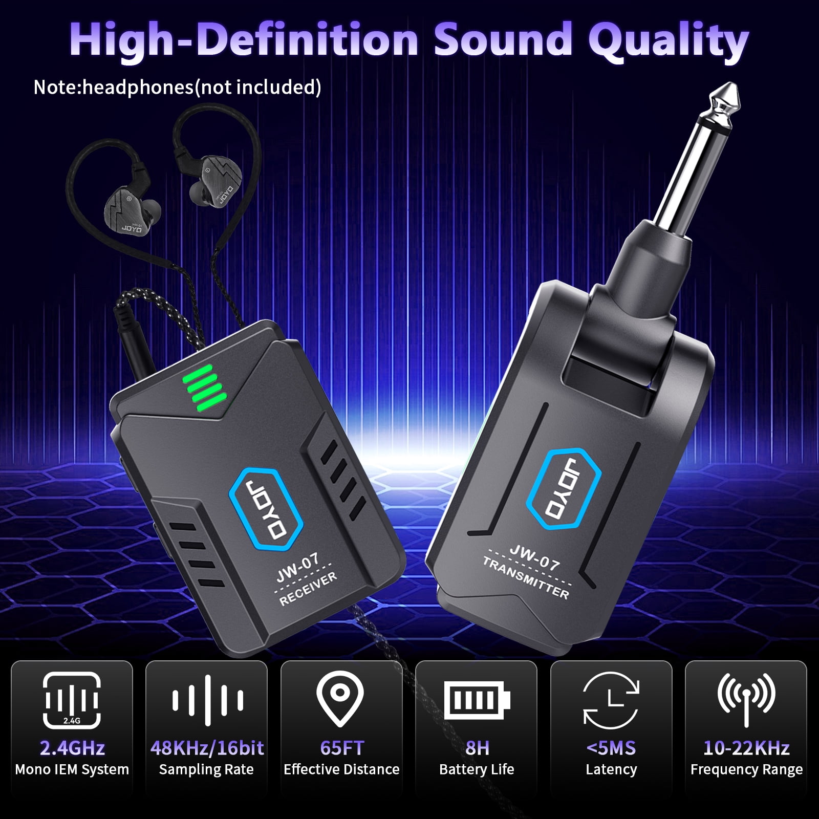 JOYO JW-07 Wireless in Ear Monitor System 2.4G Auto Pairing Stereo Transmitter Receive