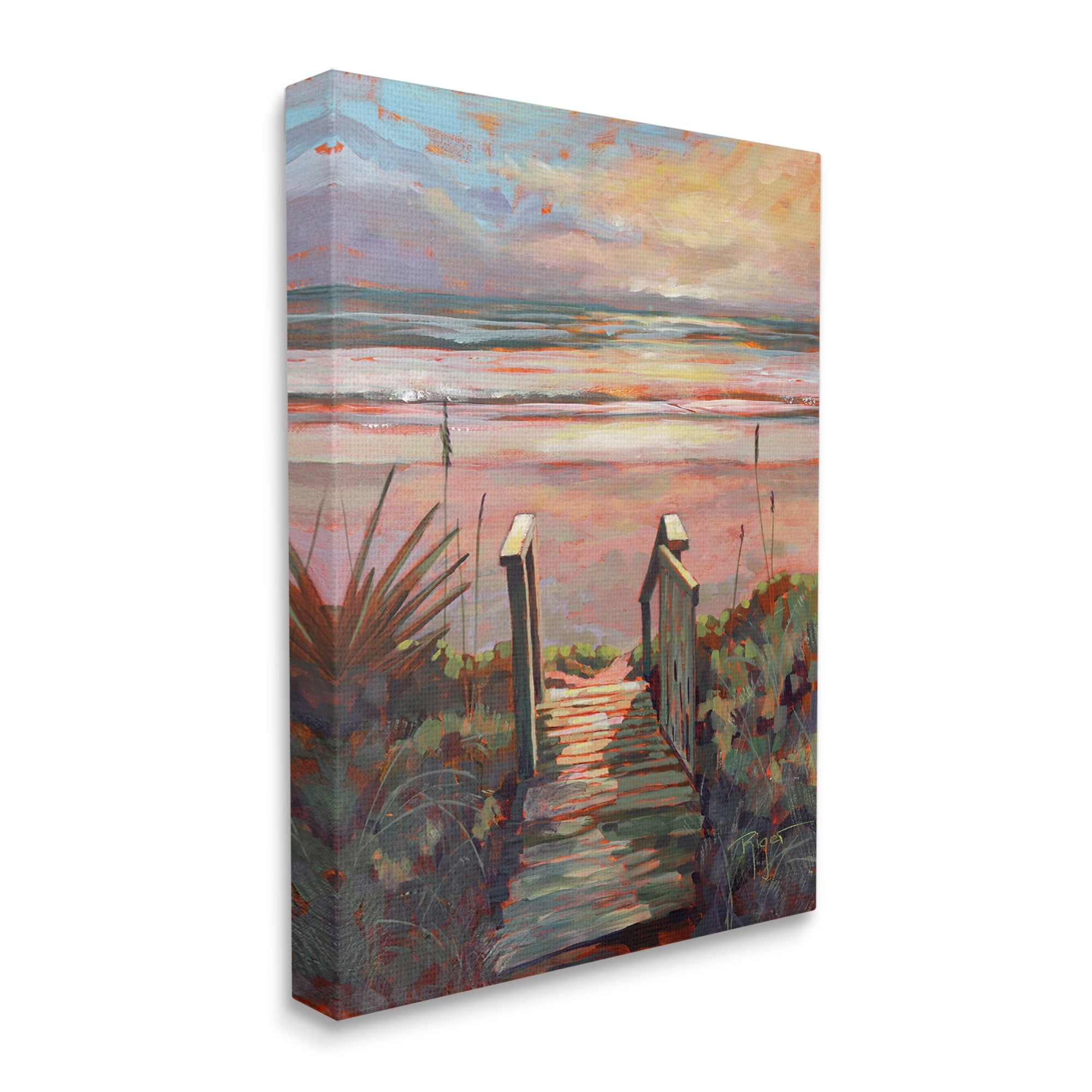 Stupell Industries Beach Shore Sunset Boardwalk Path Coastal Painting Gallery Wrapped Canvas Print Wall Art