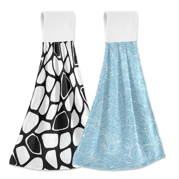 IAUYY Kitchen Hanging Towels Set of 2 100% Polyester Absorbent, Super Soft Hand Towels with Hanging Loops for Bathroom Kitchen Slate Seamless Wave Pattern