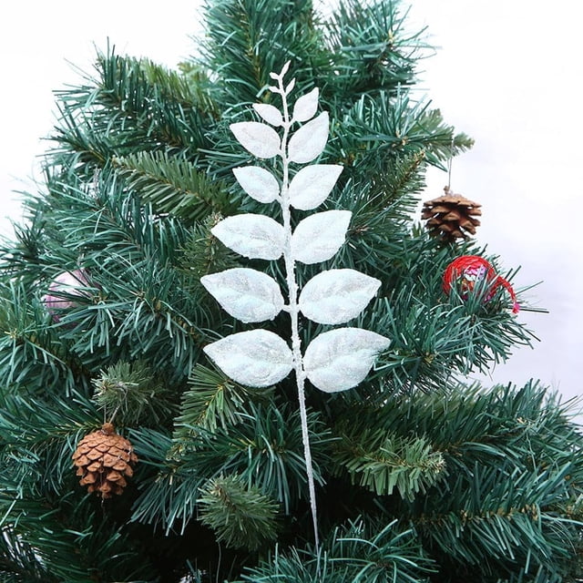 Nvzi Guirnalda de hojas artificiales para árbol de Navidad, decoración colgante para boda, color blanco