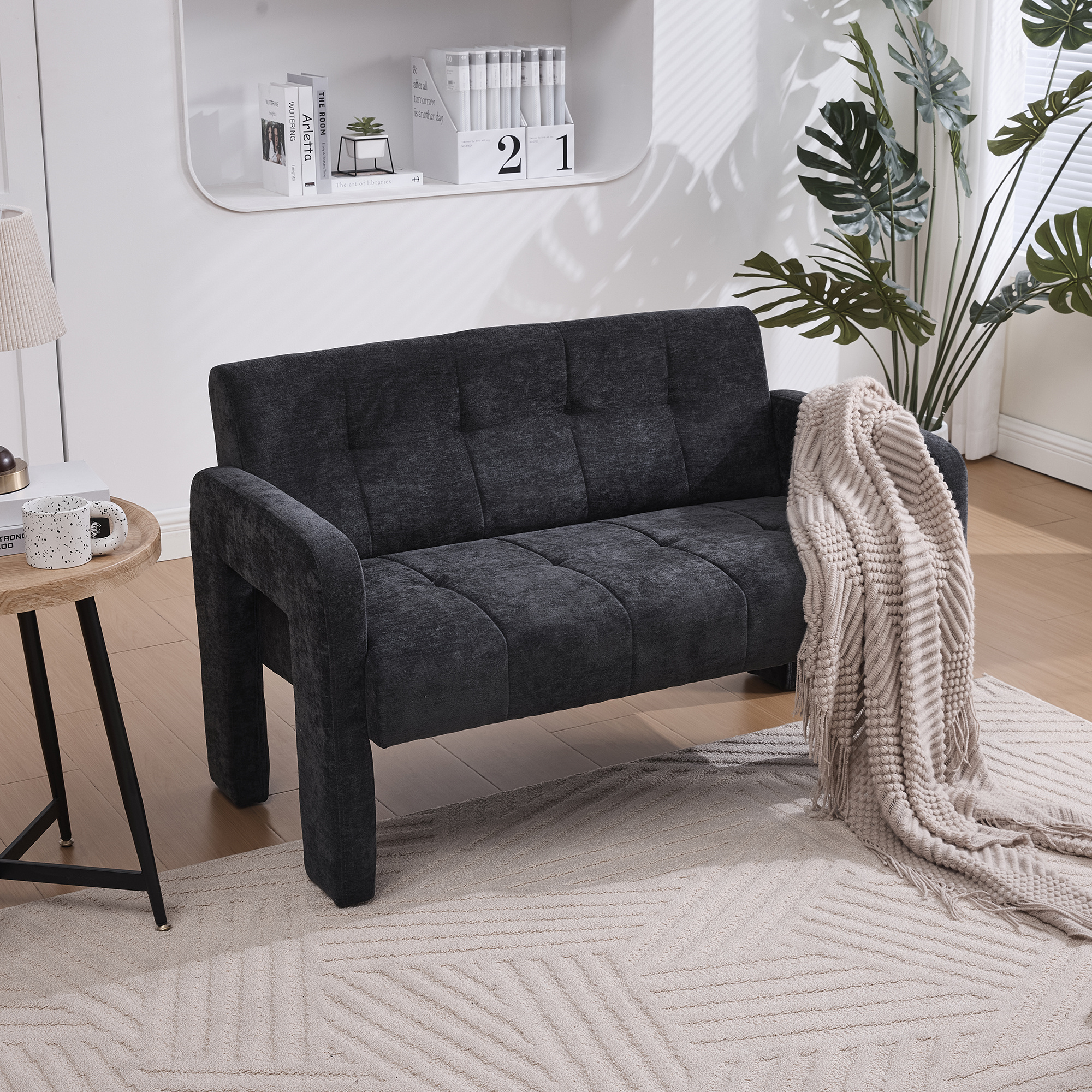 Small Comfy Sofa Mini Loveseat Couch 2-Seater Futon Sofa Chair, 46.85" Chenille Nordic Modern Upholstered Love Seats Couches for Living Room Bedroom Dorm Apartment