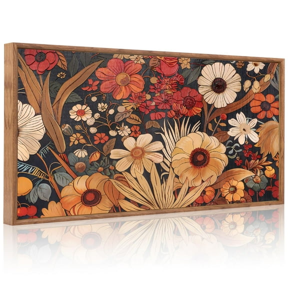 Boho Burnt Orange Terracotta Flower Framed Wall Art Abstract Floral Textured Canvas Artwork Large Modern Vintage Botanical Nature Wildflowers Wall Decor for Home Office Living Room Bedroom 40"x20"