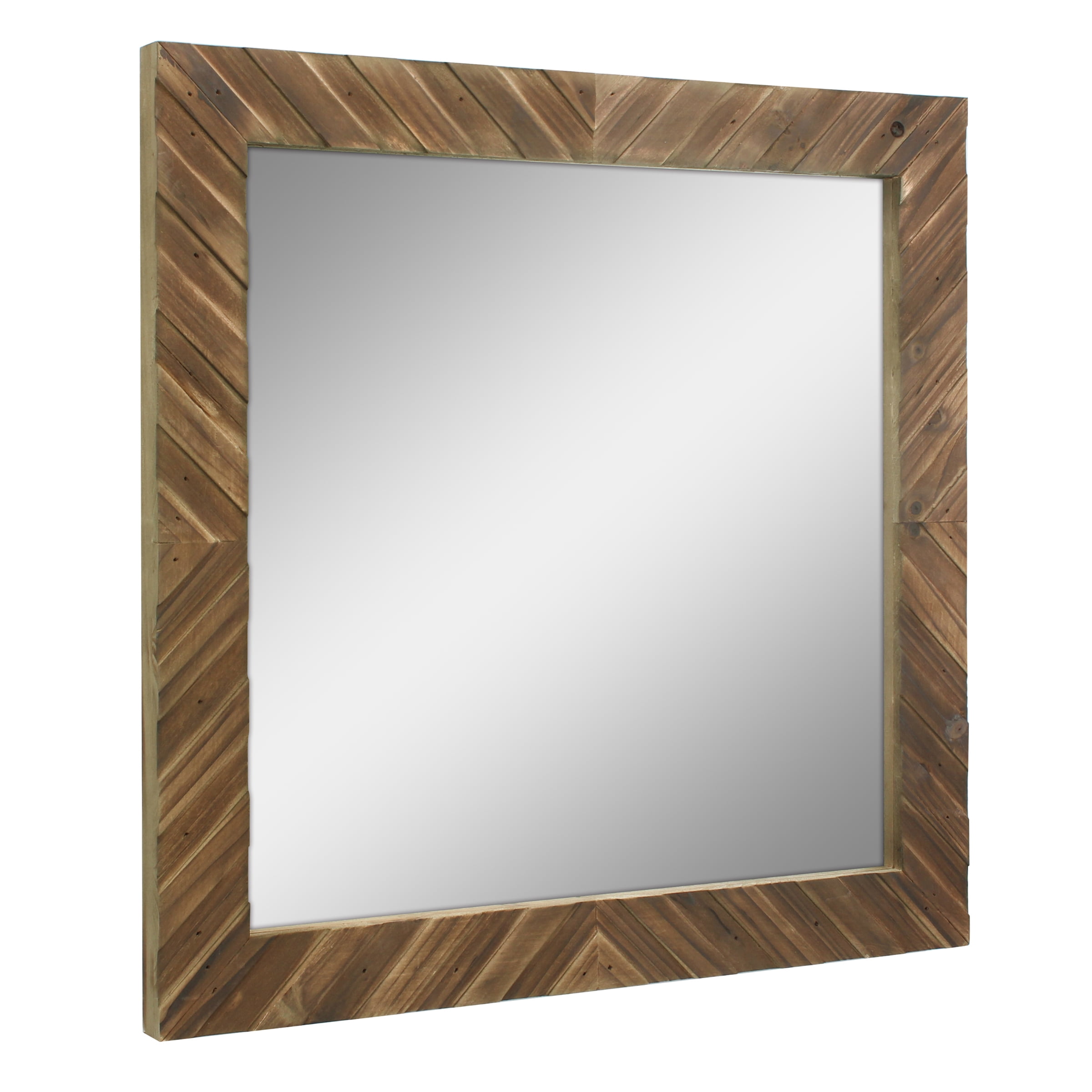 Stonebriar Square Textured Wooden Chevron Hanging Wall Mirror With Attached Mounting Brackets