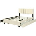 thumbnail image 5 of Harper & Bright Designs Queen Size Platform Bed Frame with Trundle and 2 Drawers, Modern Linen Upholstery Bed with Classic Metal Strip Headboard, Beige, 5 of 13