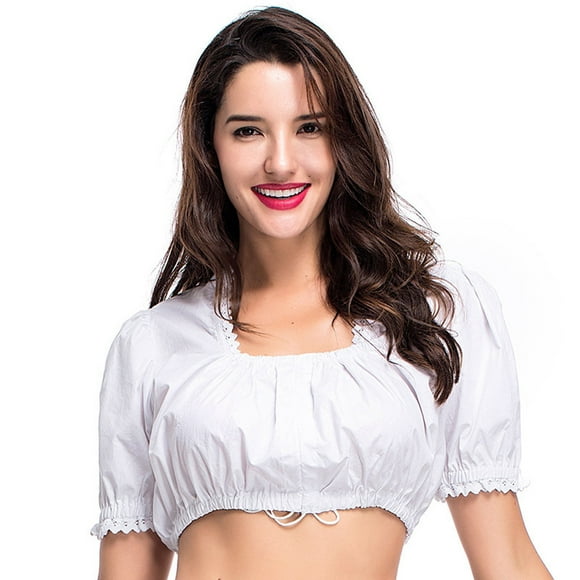 Women Stand-up Collar Blouse Dirndl Blouse Lace Blouse For Oktoberfest Top